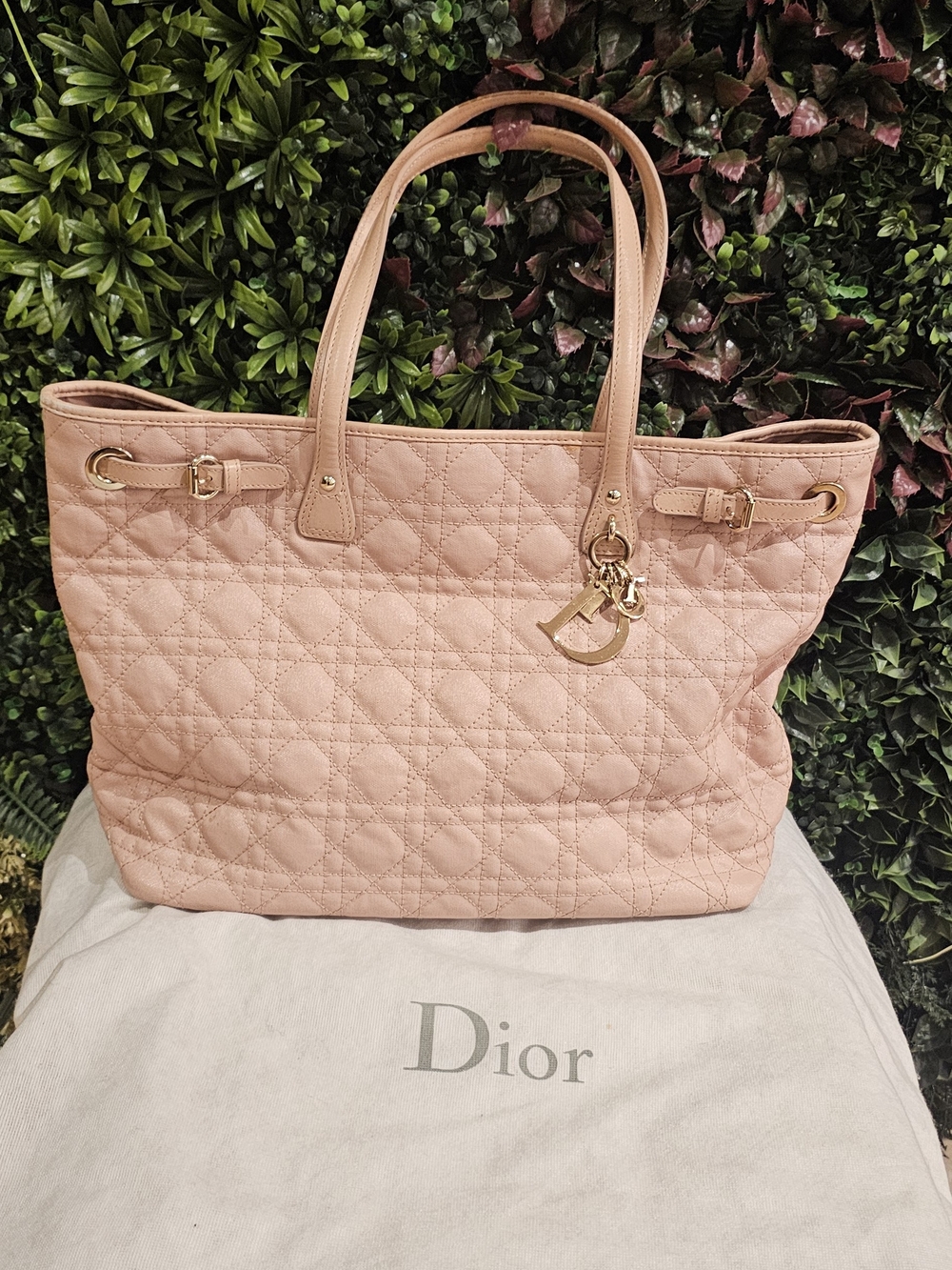 Dior Pink Quilted Tote Bag with Gold Charm